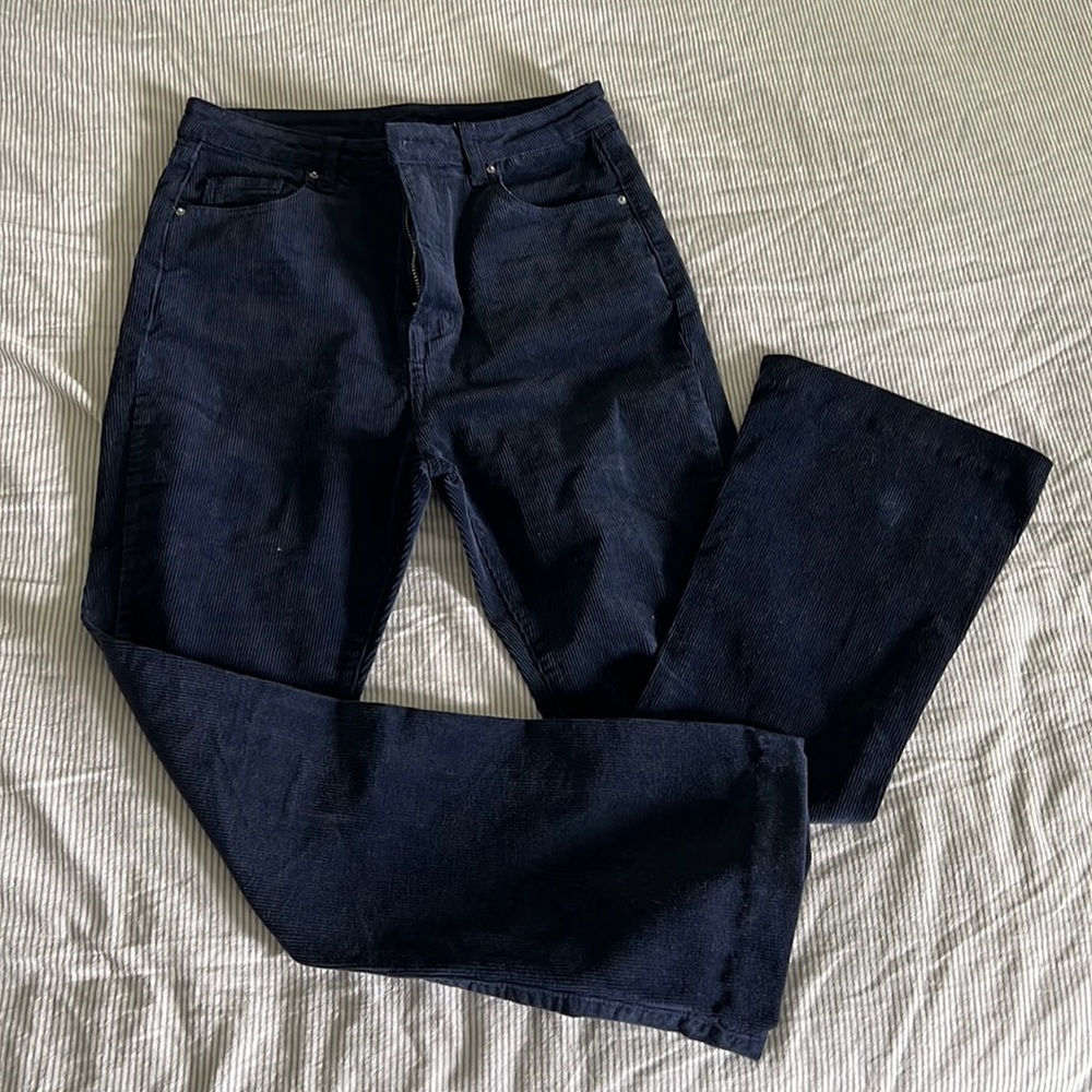 Navy blue corduroy flare legged jeans. Size L. Shein brand.